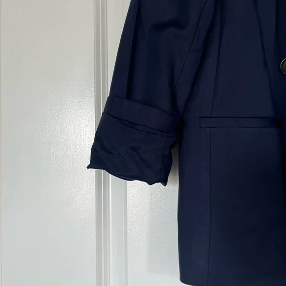 NWT J.Crew Navy Blue Relaxed Double-breasted Twill Blazer 00